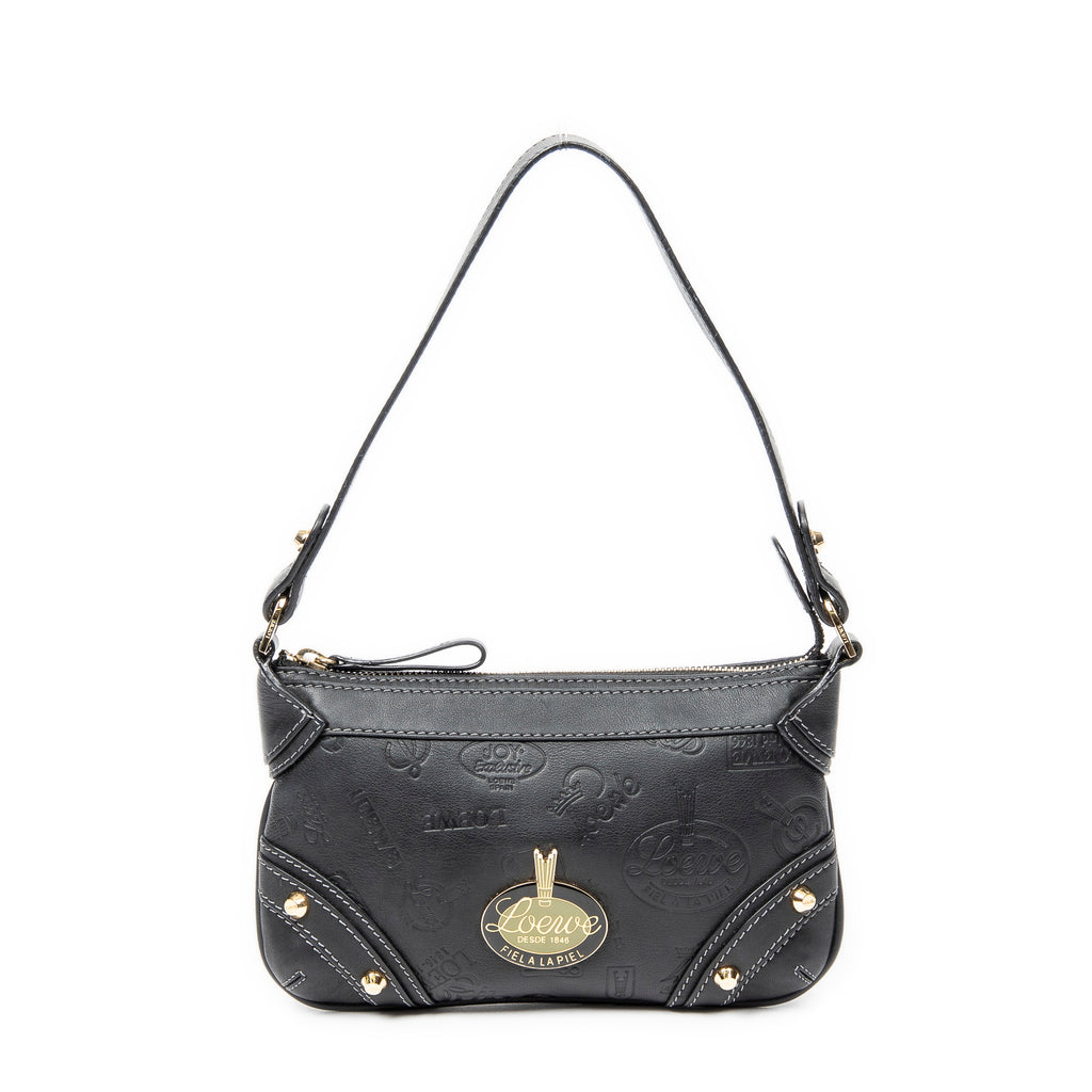 Shoulder Bag Zip Pochette Black Embossed Calfskin Leather