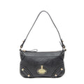 Shoulder Bag Zip Pochette Black Embossed Calfskin Leather