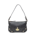 Shoulder Bag Zip Pochette Black Embossed Calfskin Leather
