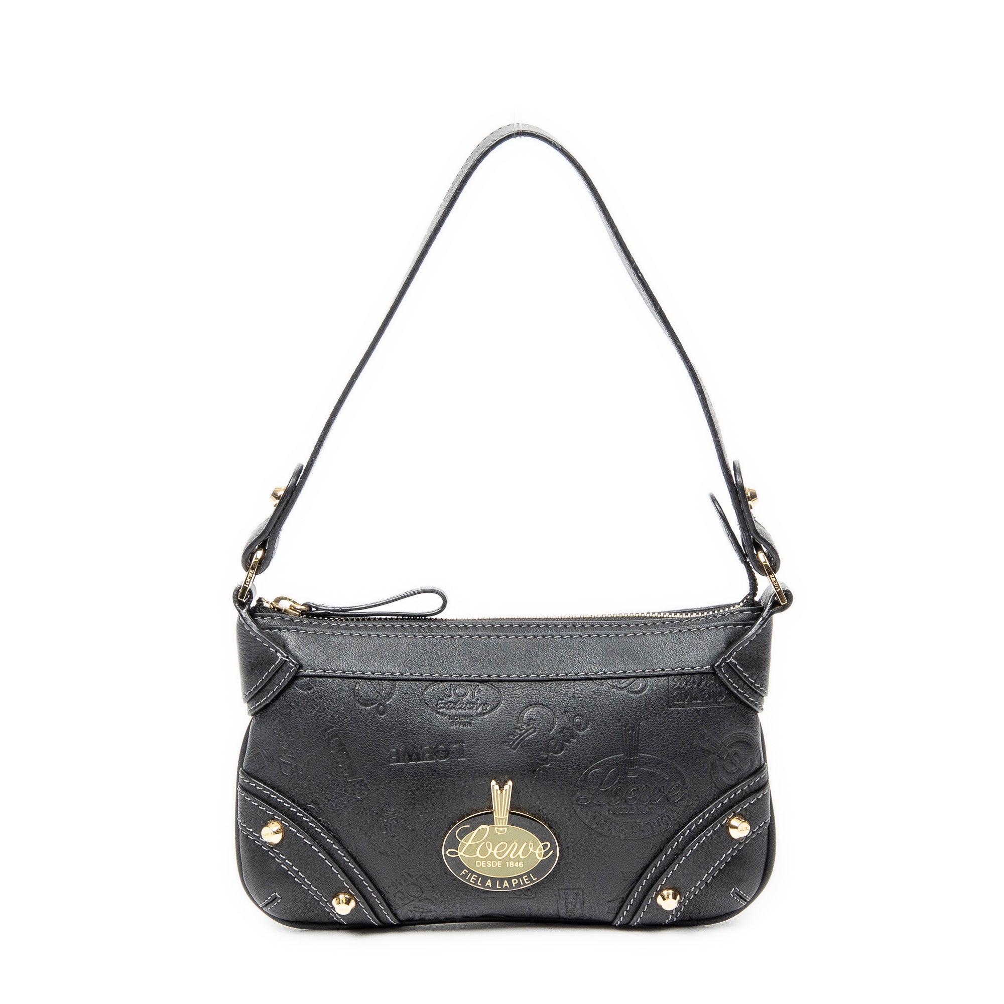 Shoulder Bag Zip Pochette Black Embossed Calfskin Leather