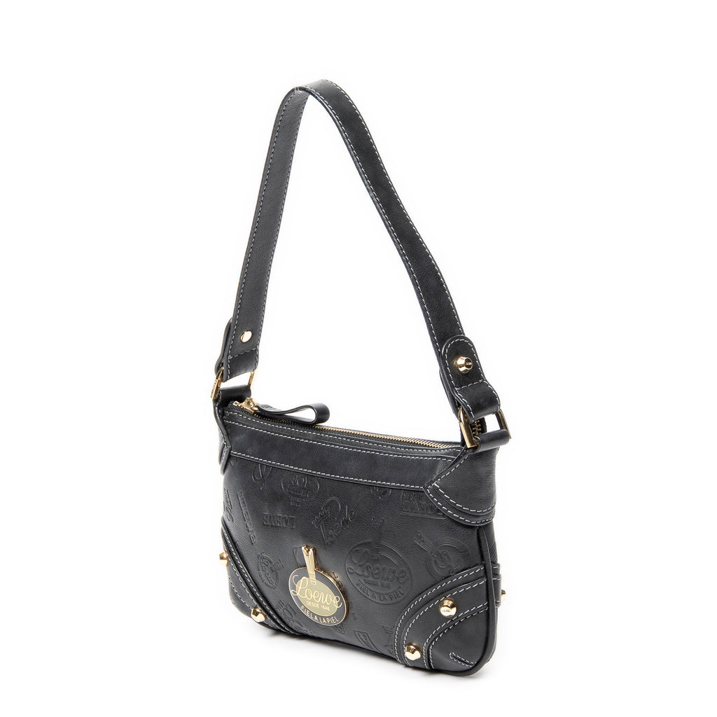 Shoulder Bag Zip Pochette Black Embossed Calfskin Leather