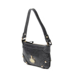 Shoulder Bag Zip Pochette Black Embossed Calfskin Leather