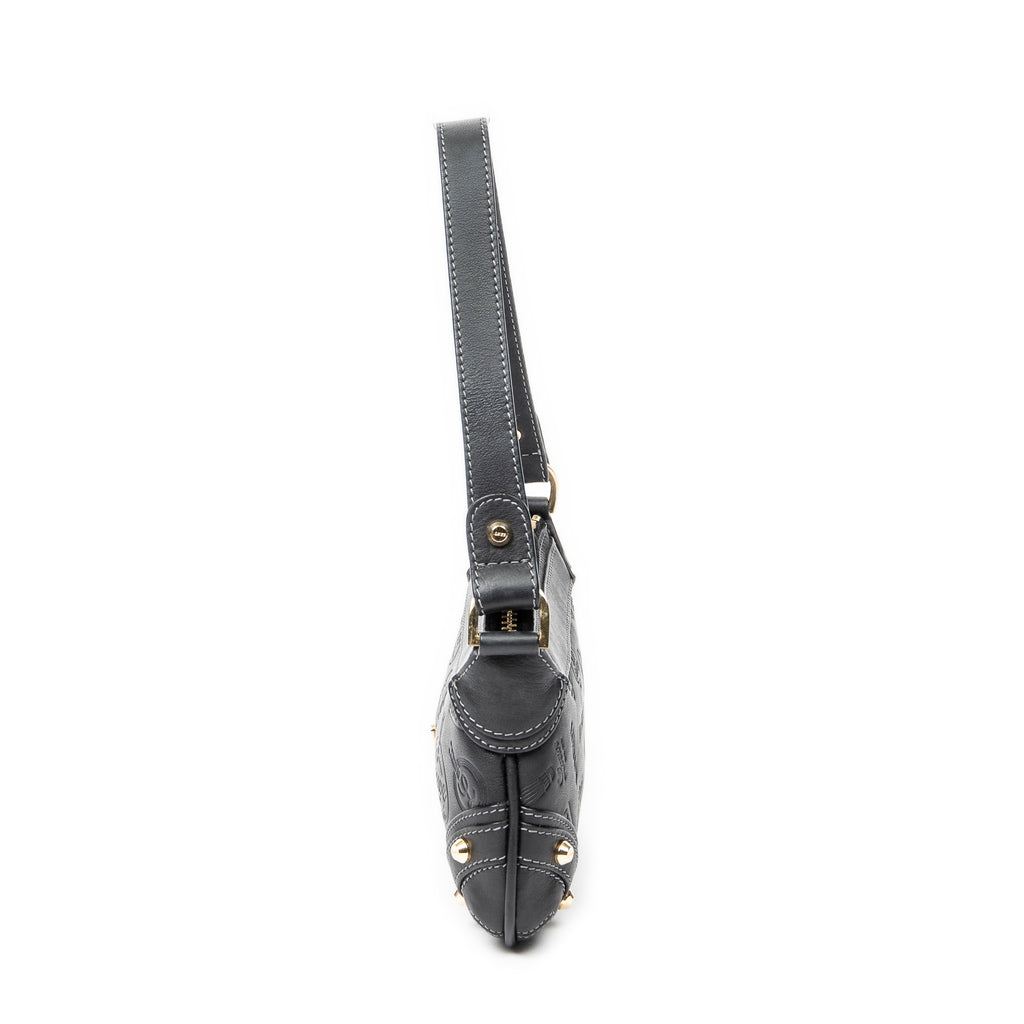 Shoulder Bag Zip Pochette Black Embossed Calfskin Leather