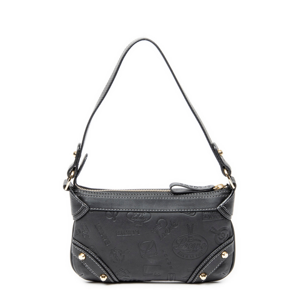 Shoulder Bag Zip Pochette Black Embossed Calfskin Leather