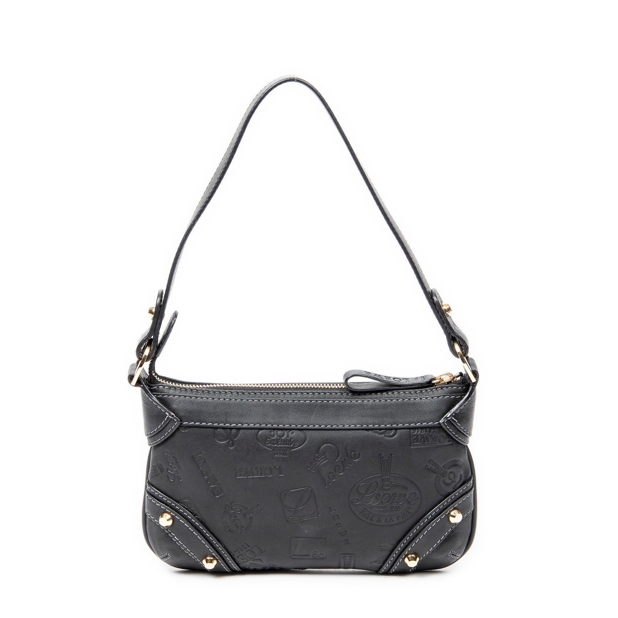 Shoulder Bag Zip Pochette Black Embossed Calfskin Leather