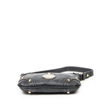 Shoulder Bag Zip Pochette Black Embossed Calfskin Leather