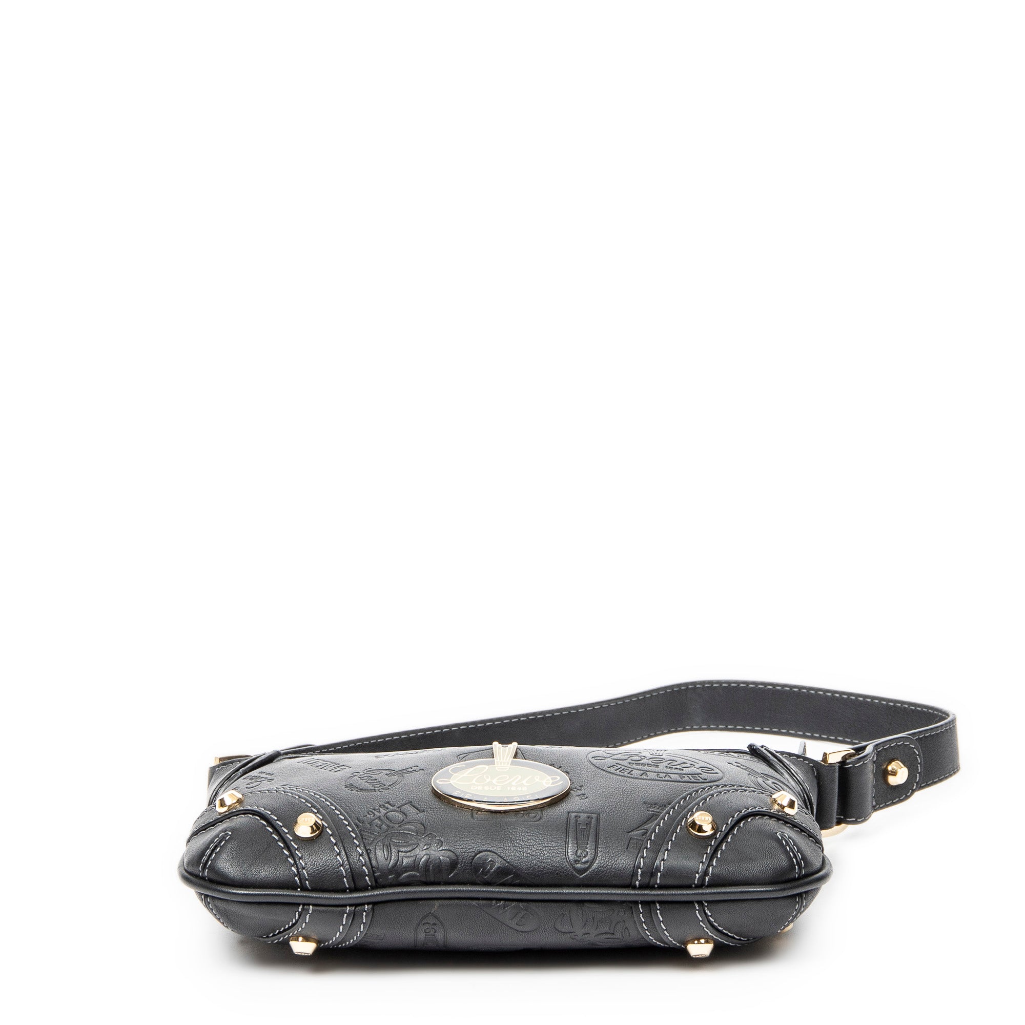 Shoulder Bag Zip Pochette Black Embossed Calfskin Leather