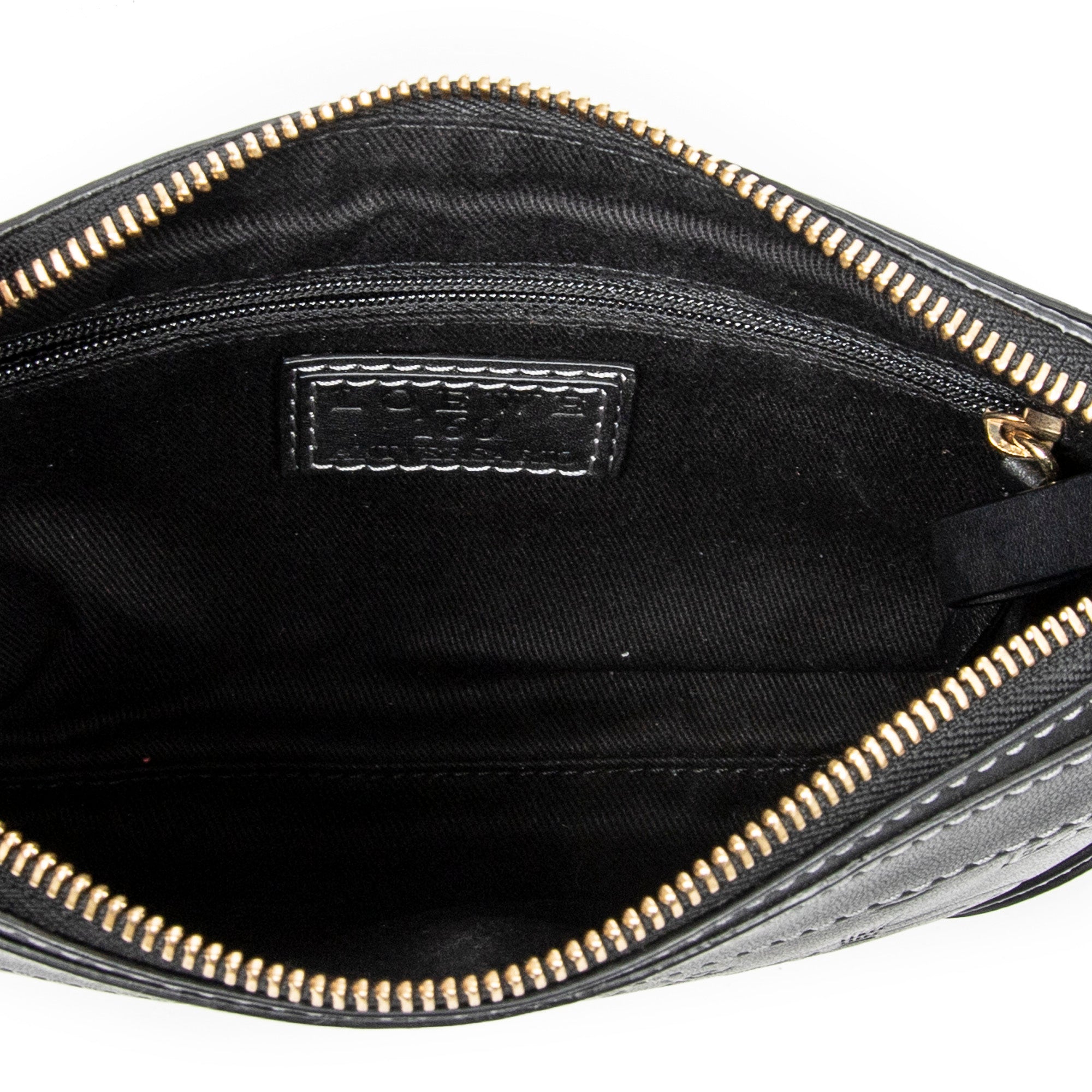 Shoulder Bag Zip Pochette Black Embossed Calfskin Leather
