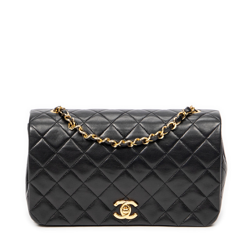 Shoulder Bag Mademoiselle Full Flap Black Quilted Lambskin Leather