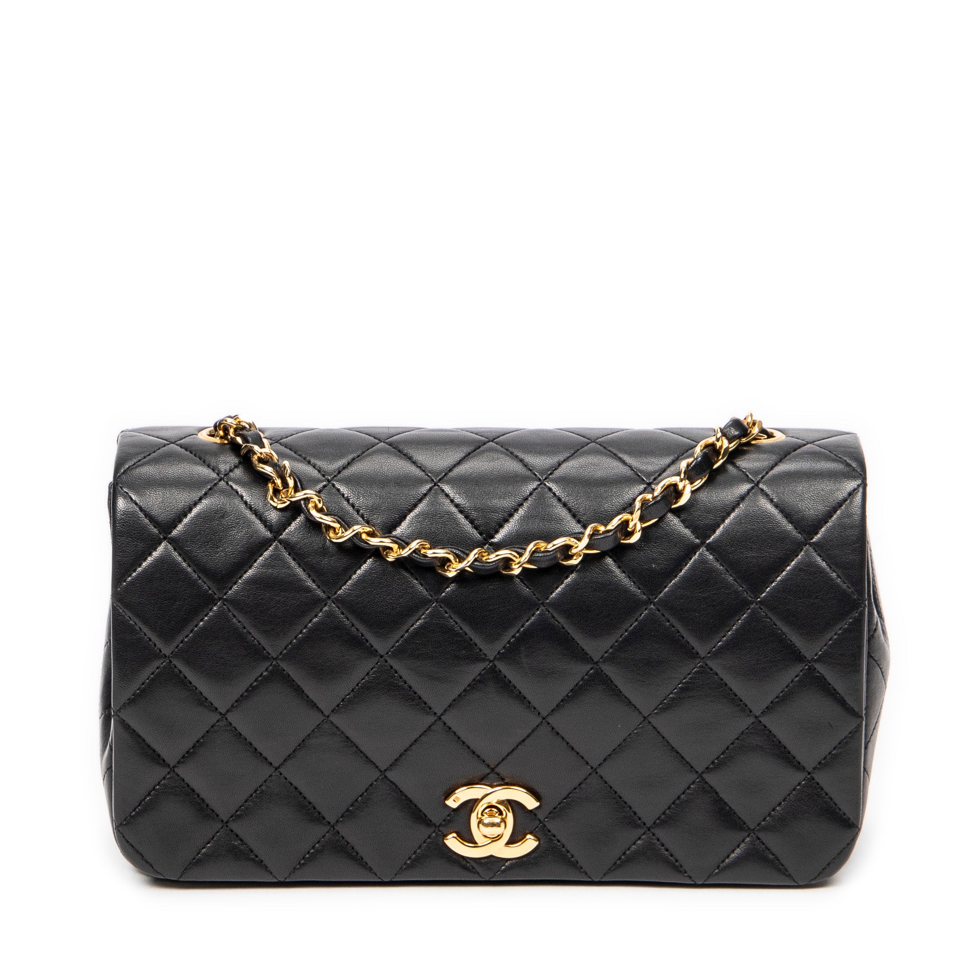 Shoulder Bag Mademoiselle Full Flap Black Quilted Lambskin Leather