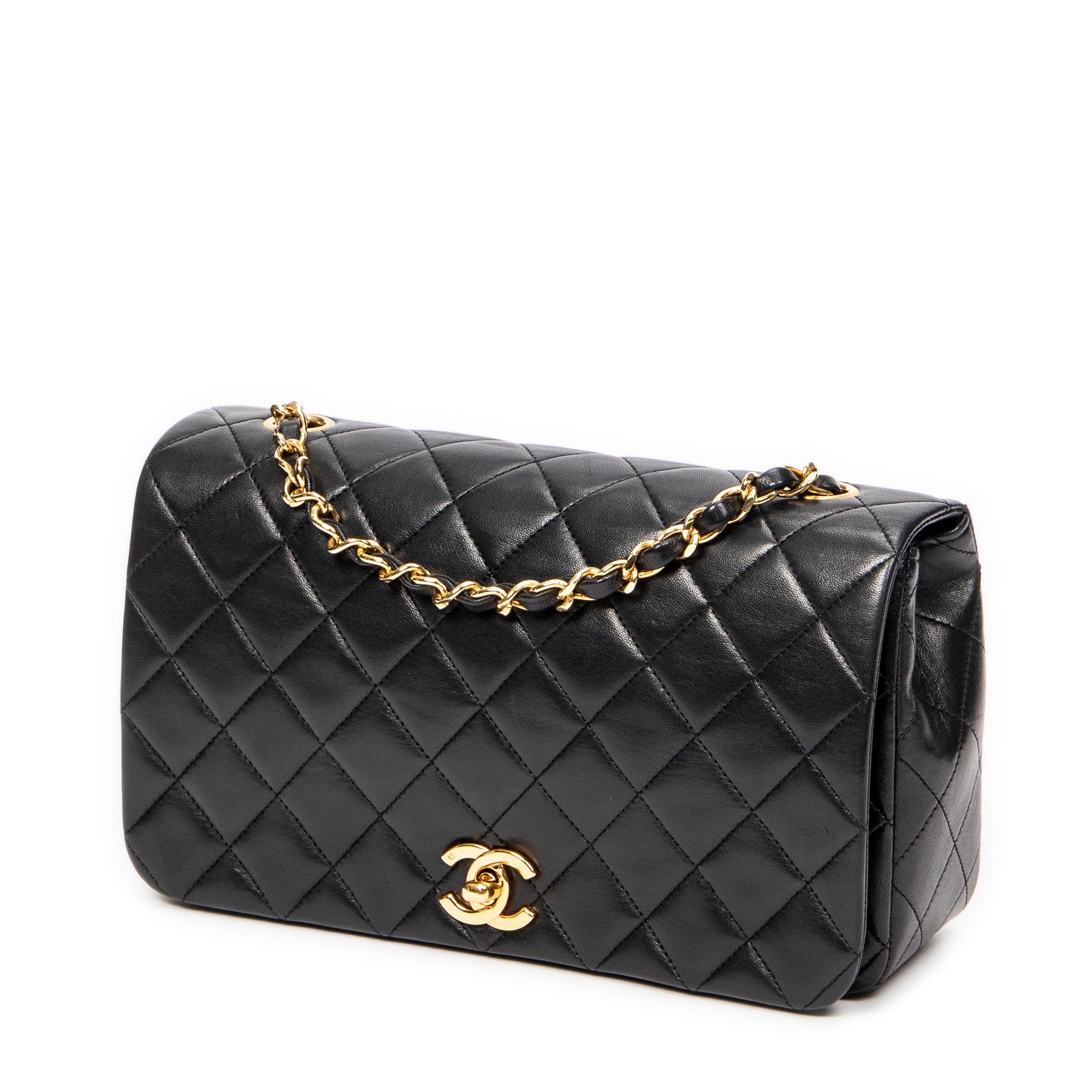Shoulder Bag Mademoiselle Full Flap Black Quilted Lambskin Leather