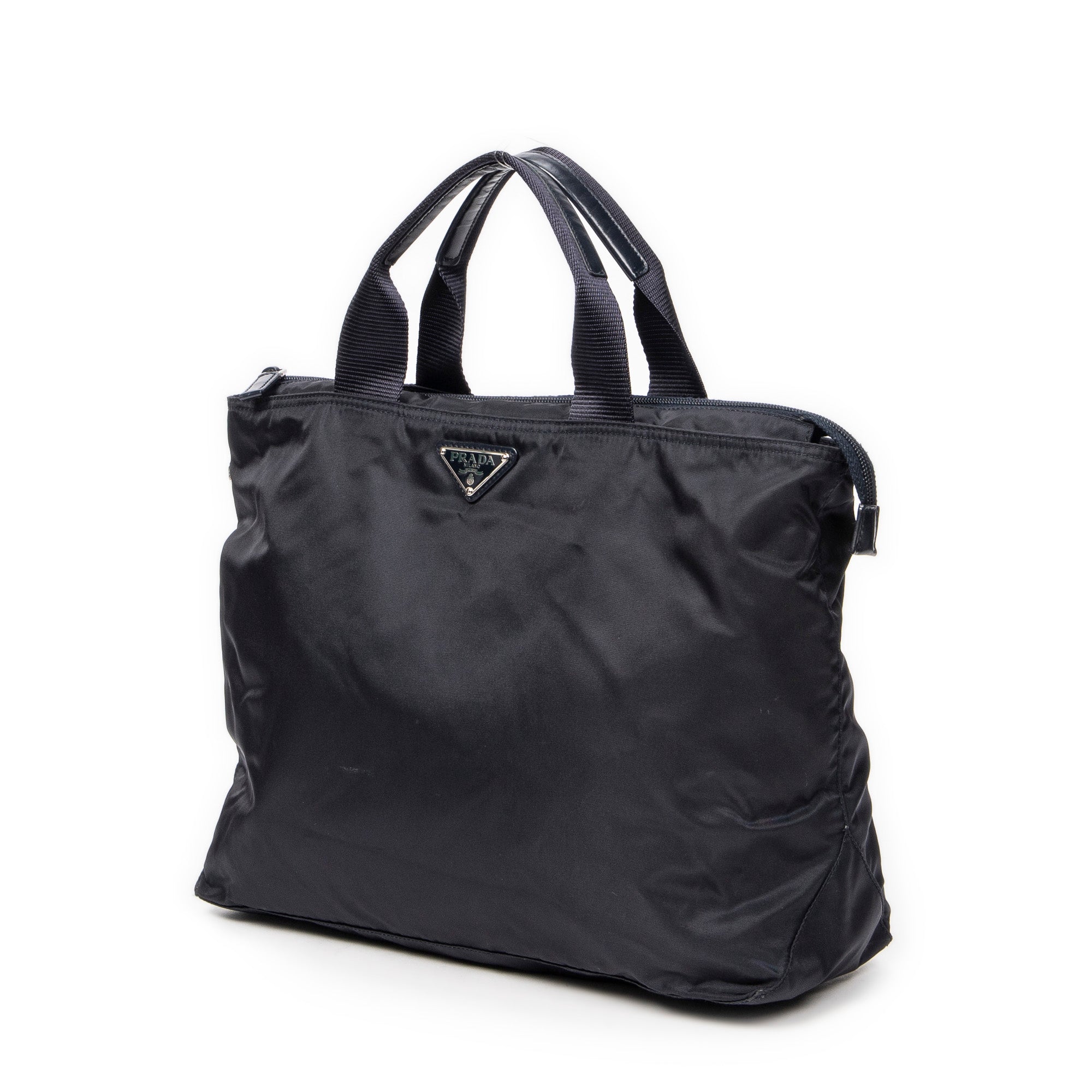 Shoulder Bag Convertible Square Zip Tote Navy Nylon Canvas
