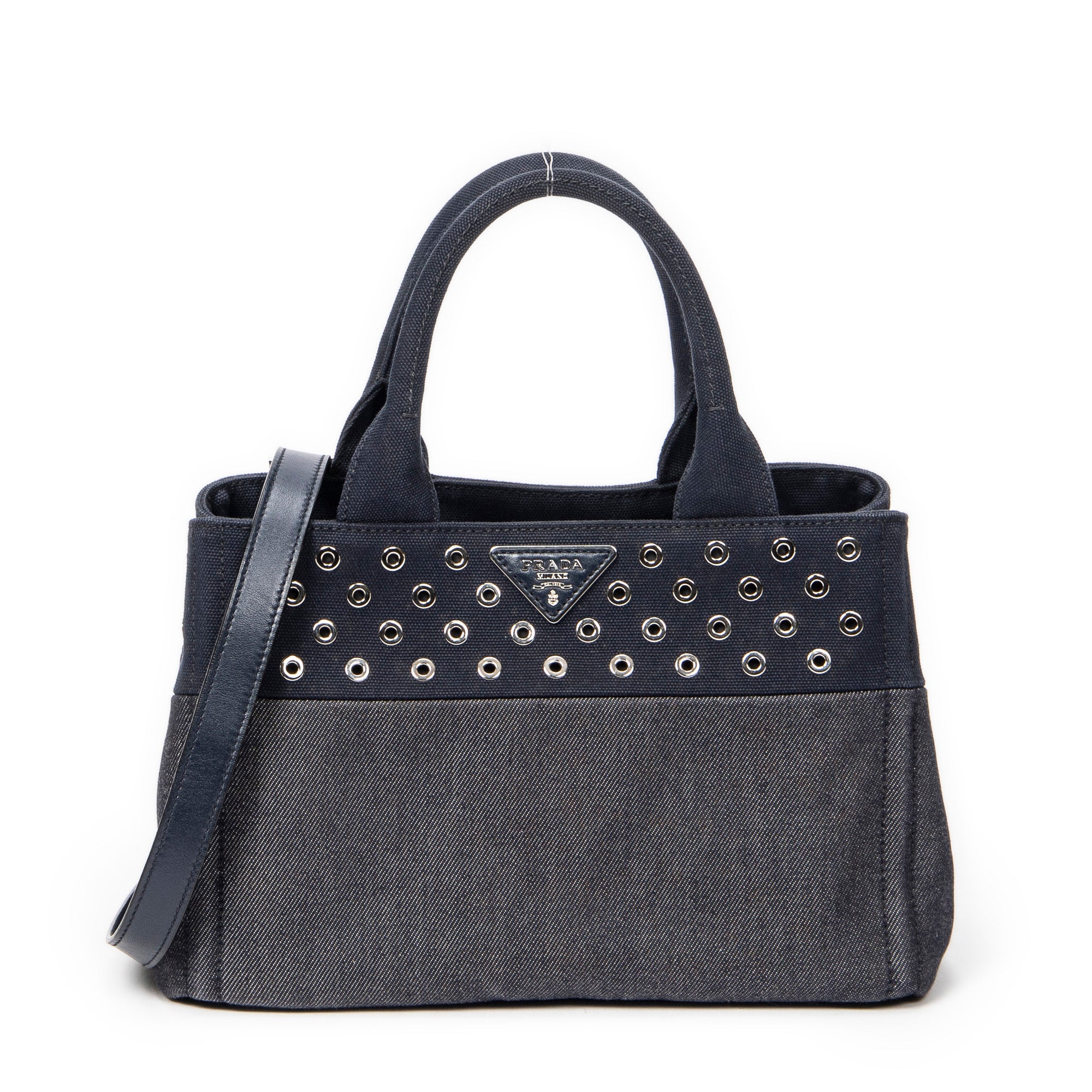 Shoulder Bag Small Grommet Canapa Tote Navy Canapa Canvas