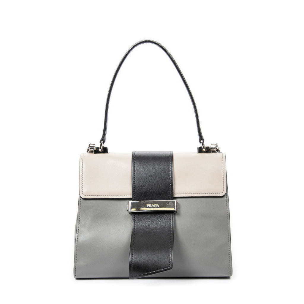 Shoulder Bag City Top Handle Bag Grey Calfskin Leather
