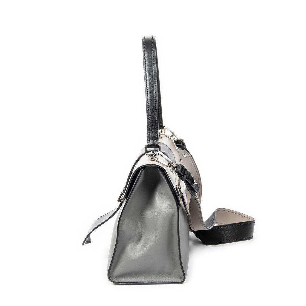 Shoulder Bag City Top Handle Bag Grey Calfskin Leather