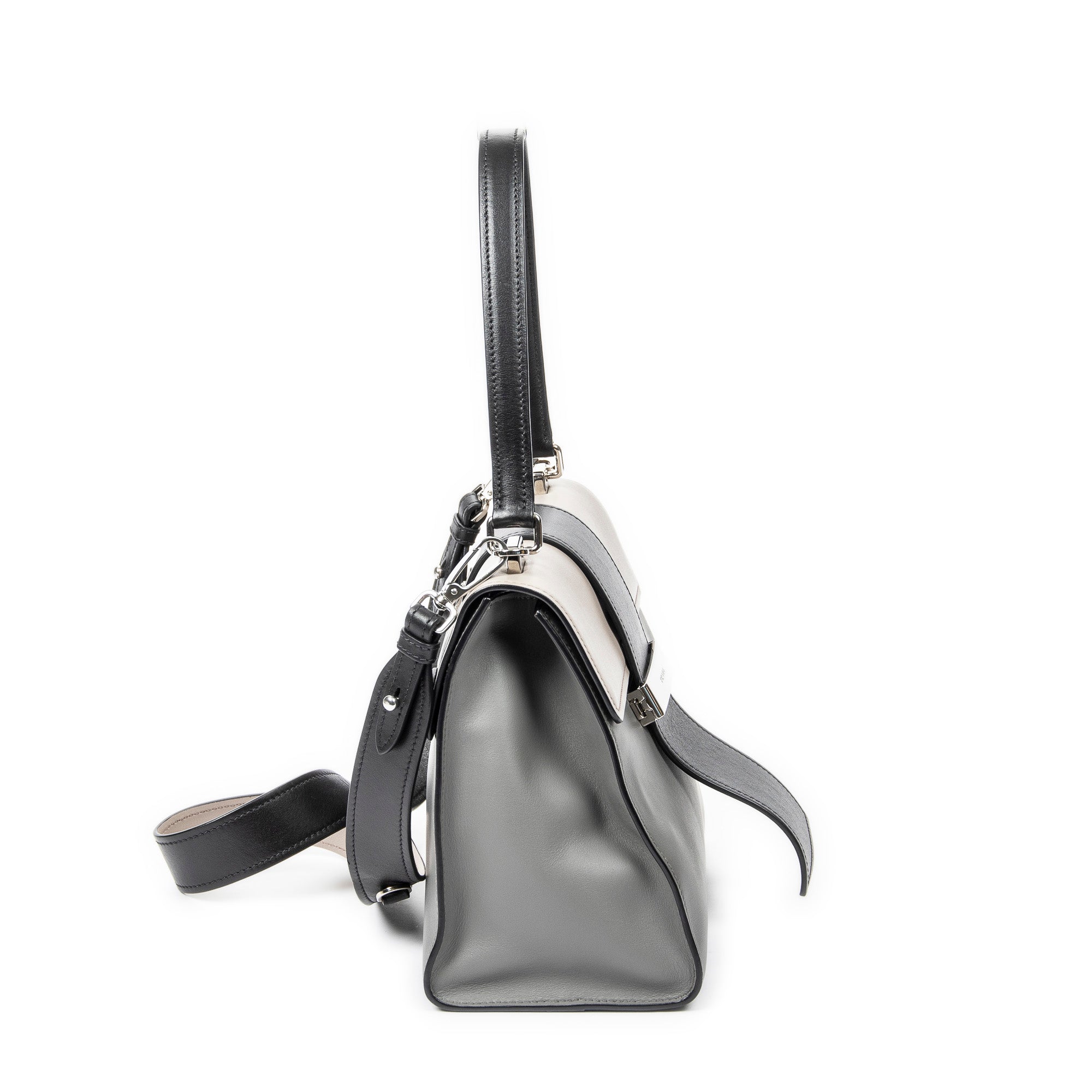 Shoulder Bag City Top Handle Bag Grey Calfskin Leather
