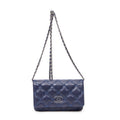 Bolso de hombro Hampton con cartera con cadena de piel de cordero azul marino con doble pespunte