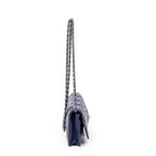 Bolso de hombro Hampton con cartera con cadena de piel de cordero azul marino con doble pespunte
