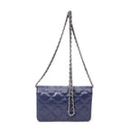 Bolso de hombro Hampton con cartera con cadena de piel de cordero azul marino con doble pespunte