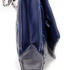 Bolso de hombro Hampton con cartera con cadena de piel de cordero azul marino con doble pespunte
