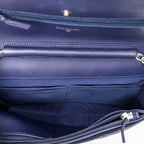 Bolso de hombro Hampton con cartera con cadena de piel de cordero azul marino con doble pespunte