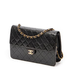Shoulder Bag Vintage Push Lock Straight Flap Black Quilted Lambskin Leather