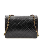 Shoulder Bag Vintage Push Lock Straight Flap Black Quilted Lambskin Leather