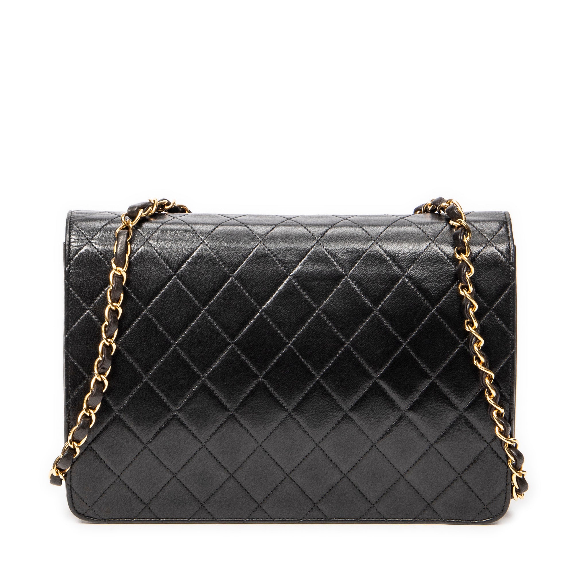 Shoulder Bag Vintage Push Lock Straight Flap Black Quilted Lambskin Leather