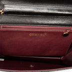 Shoulder Bag Vintage Push Lock Straight Flap Black Quilted Lambskin Leather