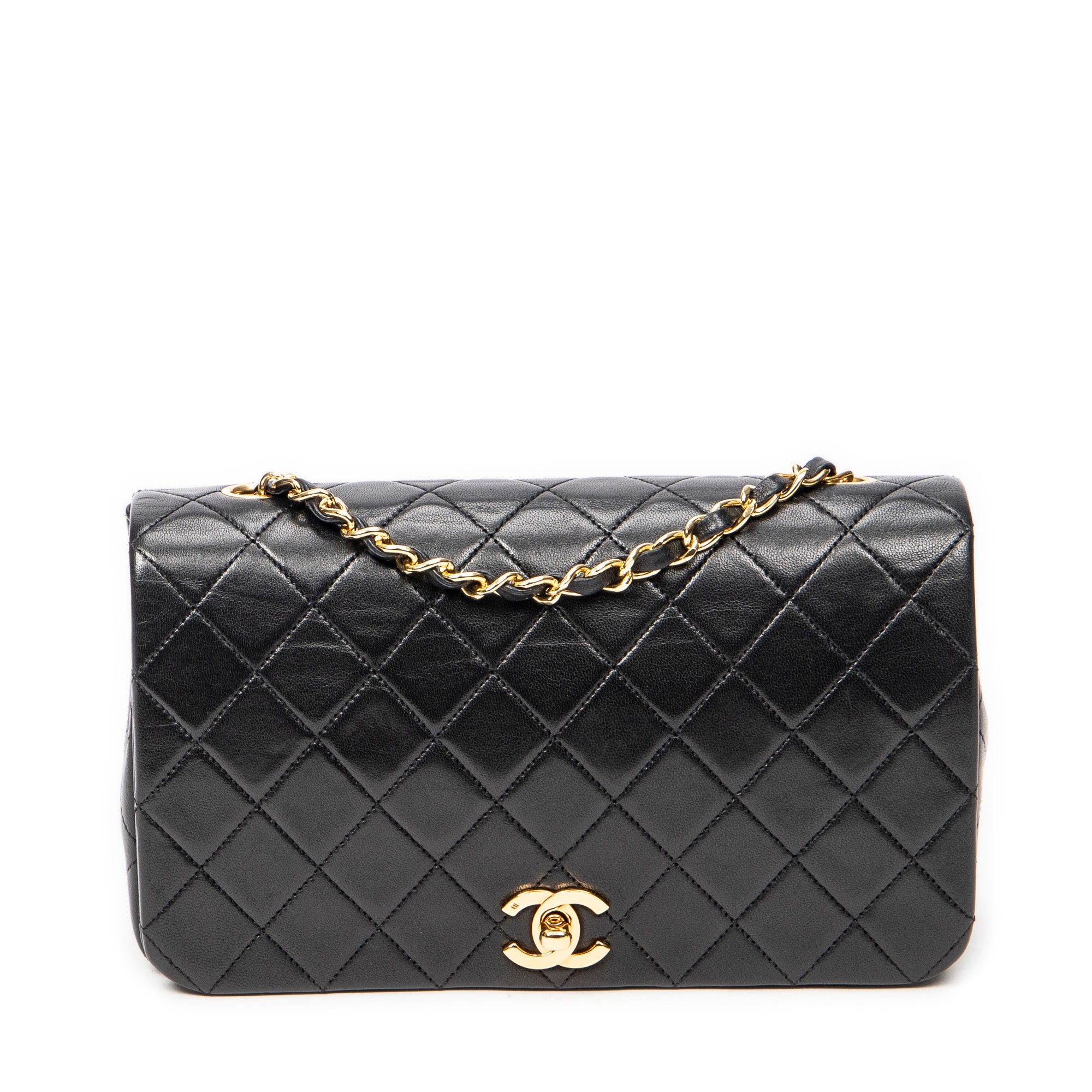 Shoulder Bag Mademoiselle Full Flap Black Quilted Lambskin Leather