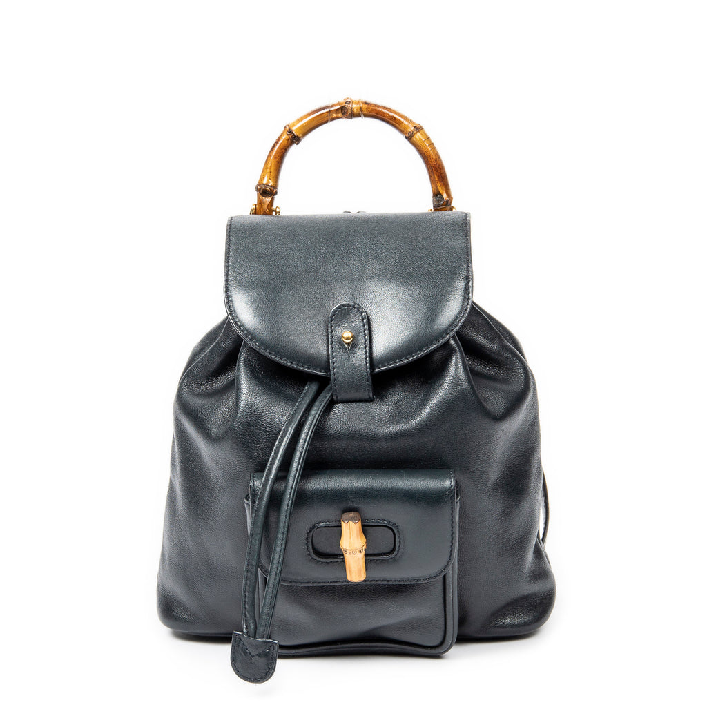 Backpack Mini Bamboo Backpack Navy Calfskin Leather