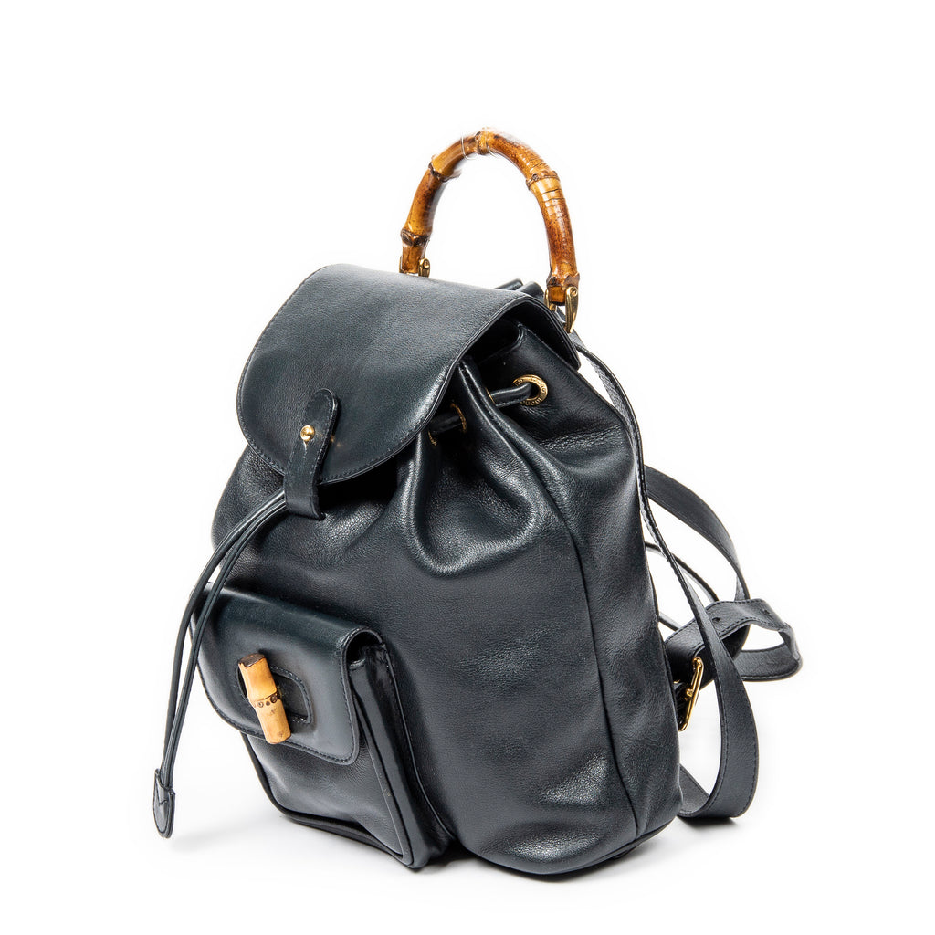 Backpack Mini Bamboo Backpack Navy Calfskin Leather