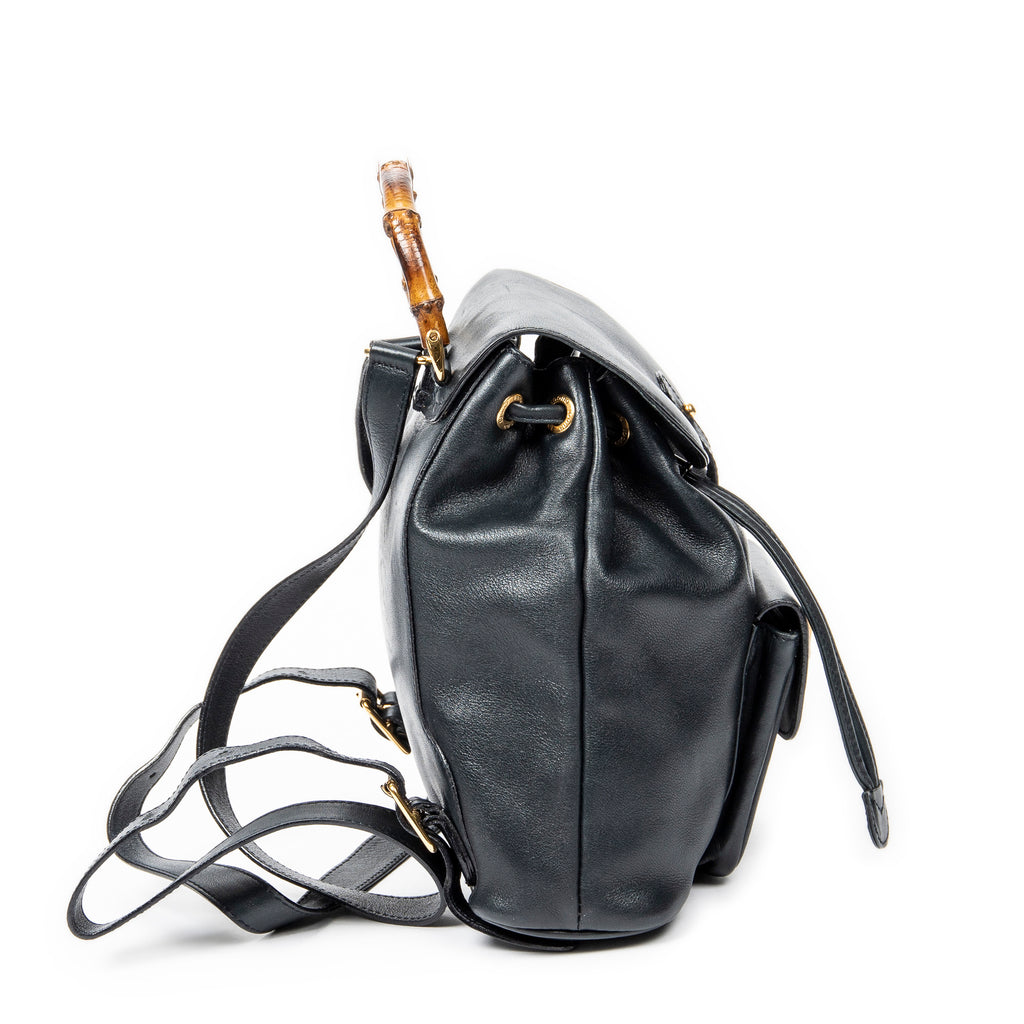 Backpack Mini Bamboo Backpack Navy Calfskin Leather
