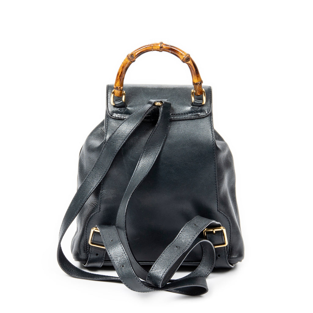 Backpack Mini Bamboo Backpack Navy Calfskin Leather