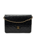 Shoulder Bag Vintage Push Lock Straight Flap Black Quilted Lambskin Leather