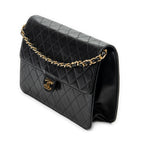 Shoulder Bag Vintage Push Lock Straight Flap Black Quilted Lambskin Leather