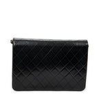 Shoulder Bag Vintage Push Lock Straight Flap Black Quilted Lambskin Leather