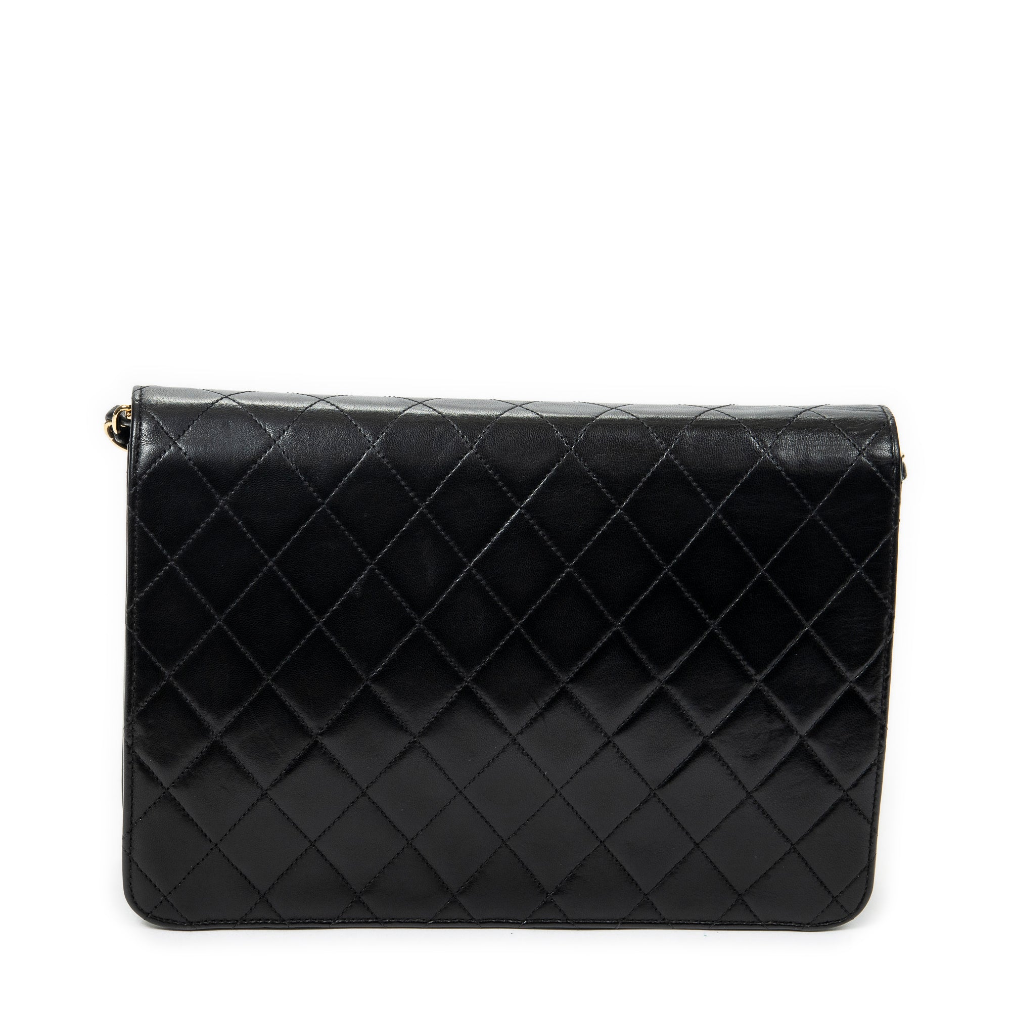 Shoulder Bag Vintage Push Lock Straight Flap Black Quilted Lambskin Leather