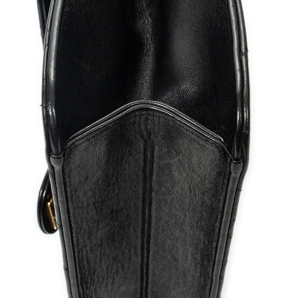 Shoulder Bag Vintage Push Lock Straight Flap Black Quilted Lambskin Leather