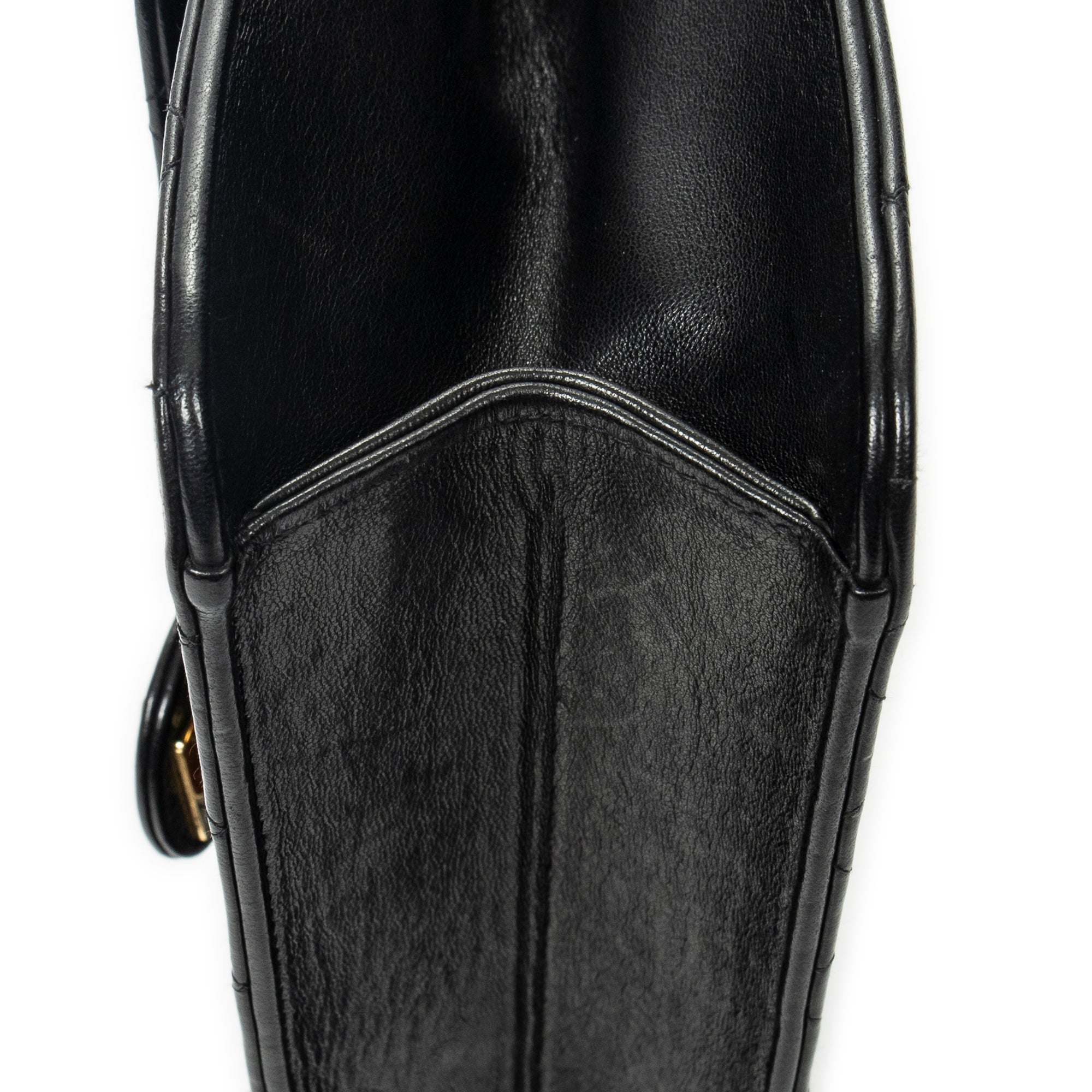 Shoulder Bag Vintage Push Lock Straight Flap Black Quilted Lambskin Leather