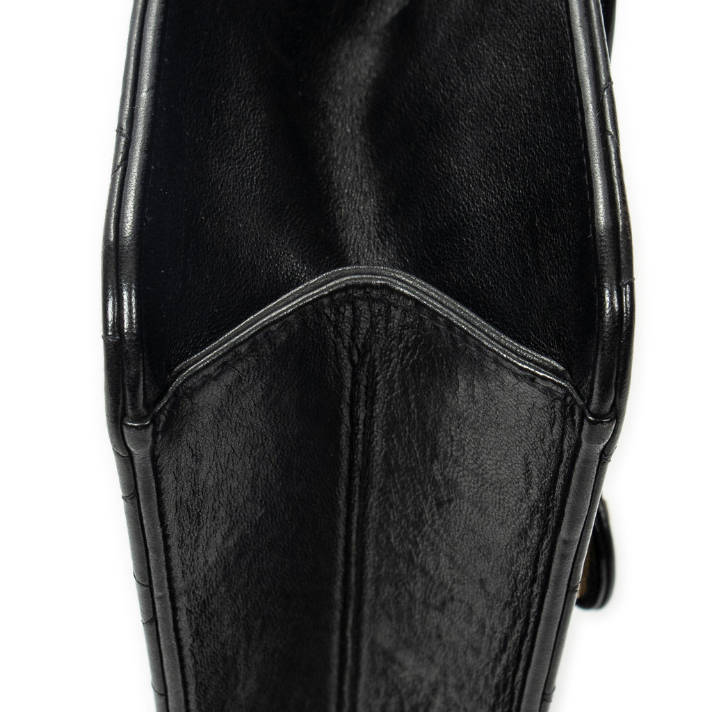 Shoulder Bag Vintage Push Lock Straight Flap Black Quilted Lambskin Leather