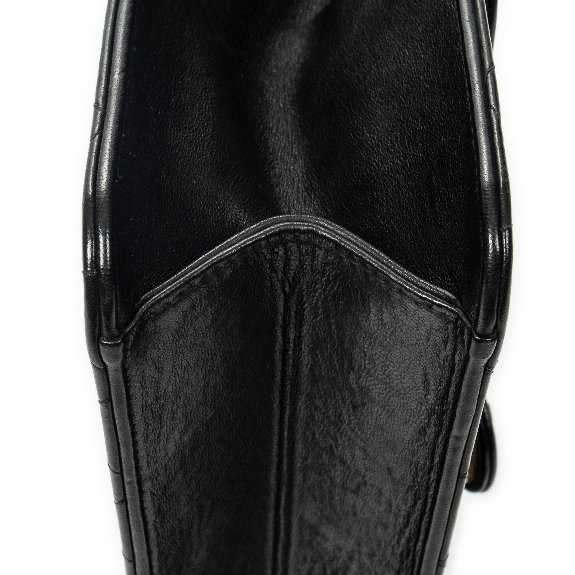 Shoulder Bag Vintage Push Lock Straight Flap Black Quilted Lambskin Leather