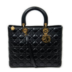 Shoulder Bag Large Lady Dior Zip Black Cannage Lambskin Leather