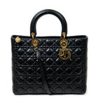 Bandolera Lady Dior Grande con cremallera de piel de cordero Cannage negra