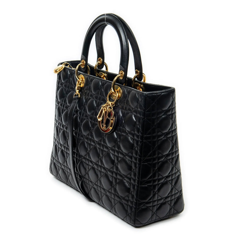 Bandolera Lady Dior Grande con cremallera de piel de cordero Cannage negra