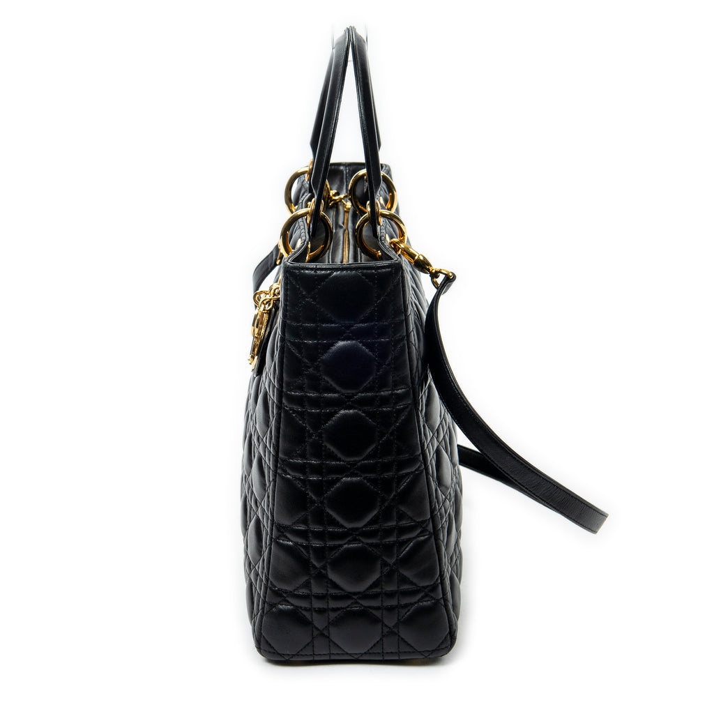 Shoulder Bag Large Lady Dior Zip Black Cannage Lambskin Leather