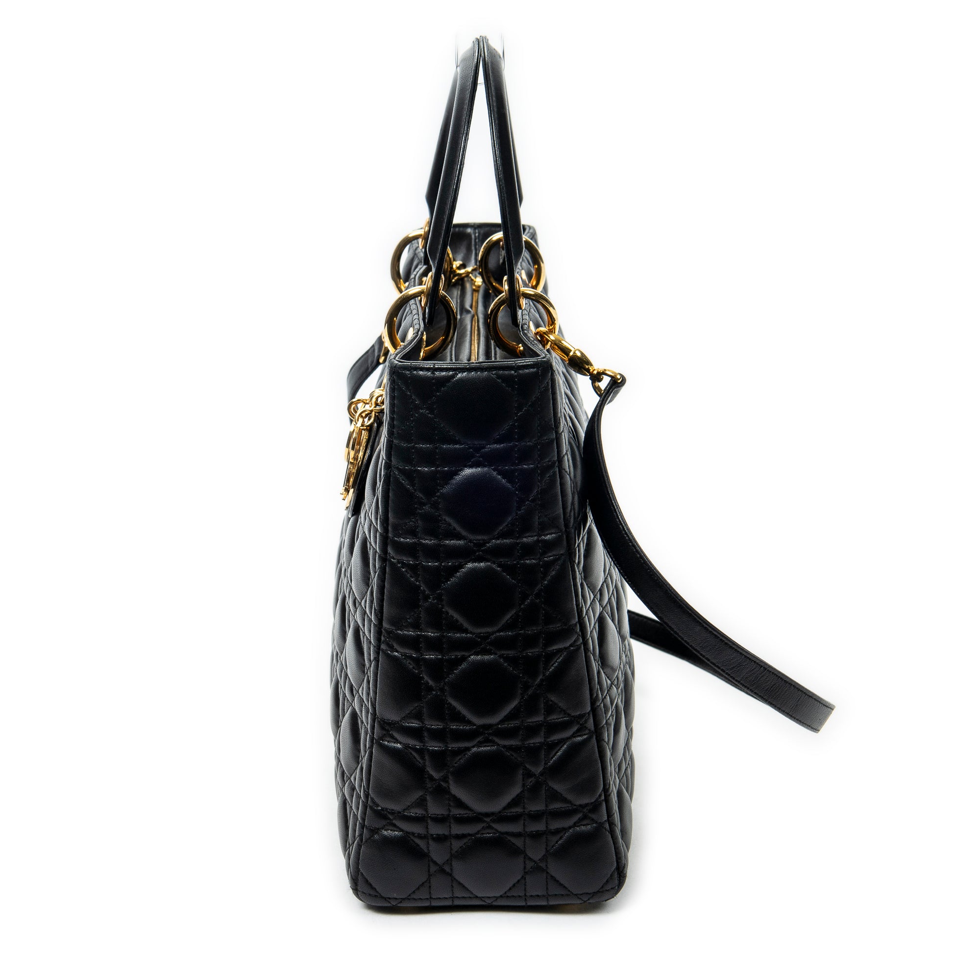 Shoulder Bag Large Lady Dior Zip Black Cannage Lambskin Leather