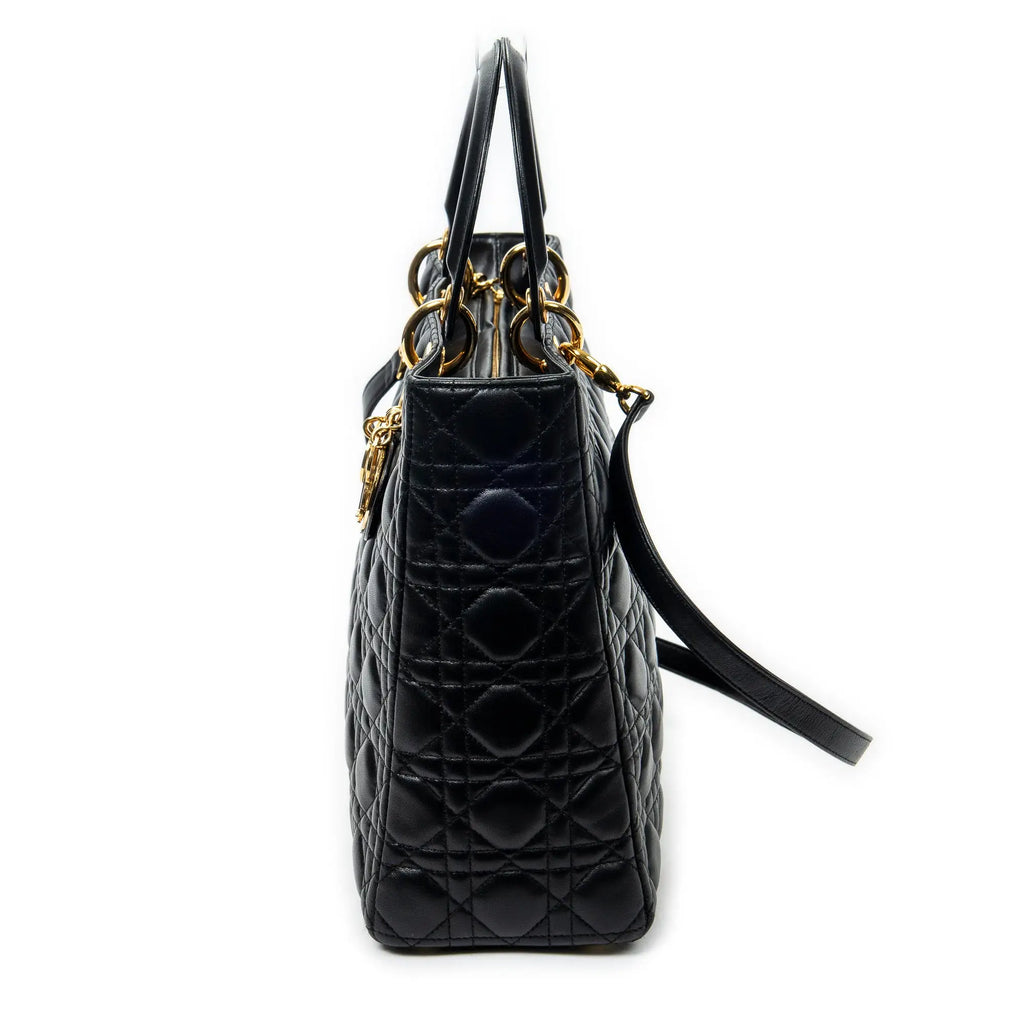 Bandolera Lady Dior Grande con cremallera de piel de cordero Cannage negra