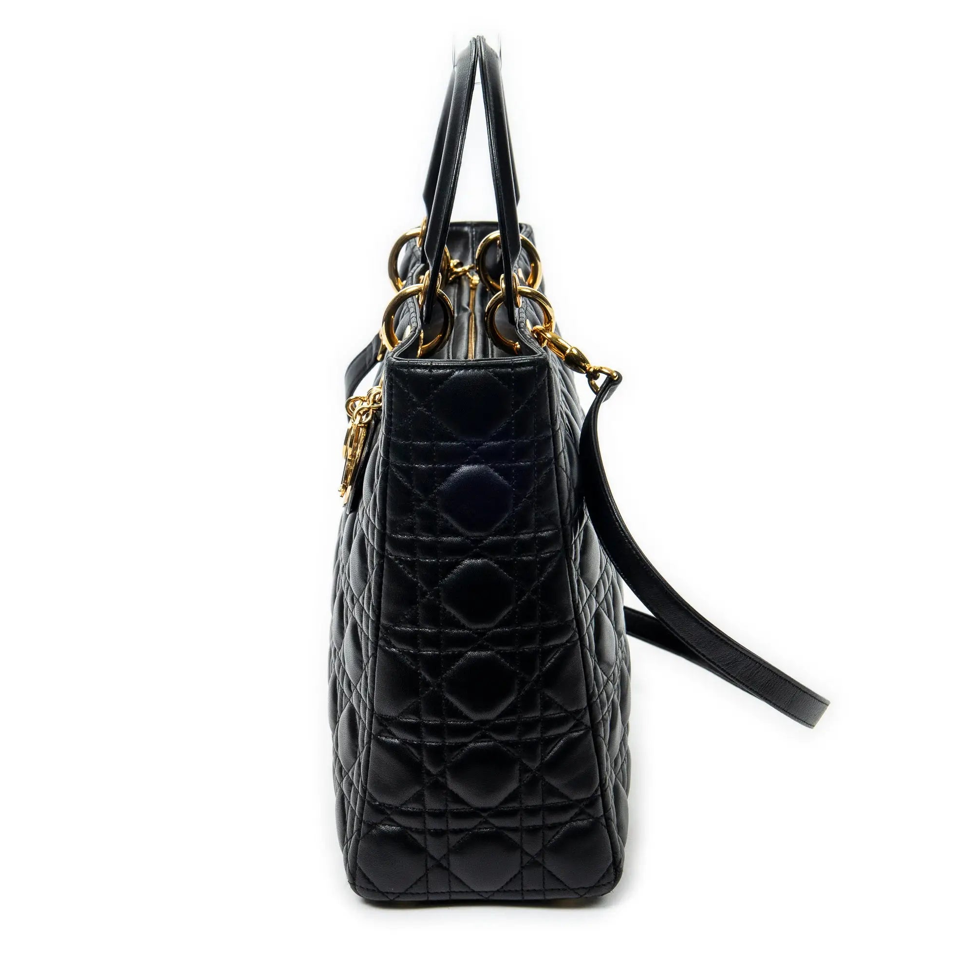 Bandolera Lady Dior Grande con cremallera de piel de cordero Cannage negra