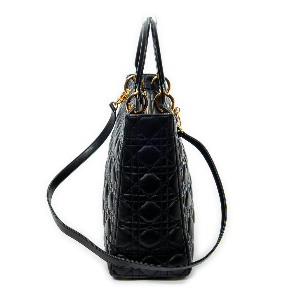 Shoulder Bag Large Lady Dior Zip Black Cannage Lambskin Leather